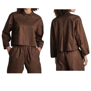 Everlane chestnut brown, lightweight, cotton lounge top, pajama top. Women’s XS
